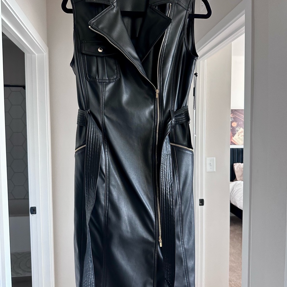 Calvin Klein Women's Faux-Leather Belted Moto Dress size 8 (new with tags)